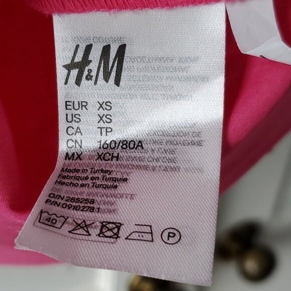 H&M PINK PUFF SLEEVE COTTON TOP XS - Picture 6 of 8